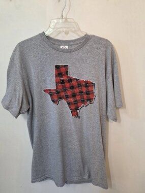 Women's Gray Tee T-Shirt Short Sleeve Buffalo Plaid State of Texas NWOT